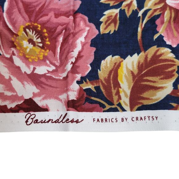Boundless Cotton Fabric Heritage Home Floral Navy Pink Peony 3 YDS x 43” - Picture 6 of 16
